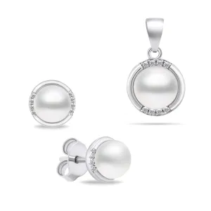 Brilio Silver Set elegante di gioielli in argento con perle SET229W (orecchini, ciondolo)