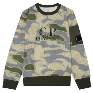 C.P Company Boys Camo Crewneck Sweater Ivy Green - 10Y KHAKI