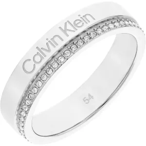 Calvin Klein Anello in acciaio con cristalli Minimal Linear 35000200 56 mm