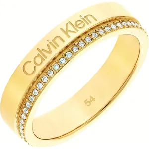Calvin Klein Anello placcato oro con cristalli Minimal Linear 35000201 56 mm