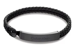 Calvin Klein Bracciale da uomo in pelle nera Iconic 35000406