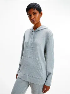 Light Grey Women's Ribbed Hooded Sweatshirt Ease Calvin Klein J - Women #827614