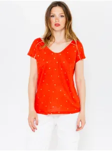 Orange polka dot linen T-shirt CAMAIEU - Women