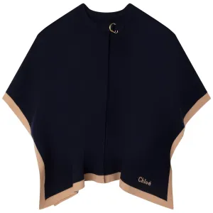 Chloé Girls Blue Knitted Cape - 12Y Navy