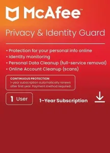 McAfee - Privacy & Identity Guard Online Protection + ID Monitoring + Cleanup for 12 Months Key UNITED STATES