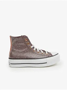Burgundy Women's Ankle Glitter Sneakers on Converse Chuck Ta Platform - Women