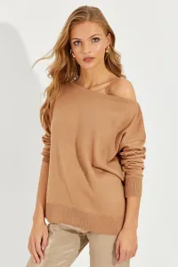 Cool & Sexy Women's Camel Low Shoulder Knitwear Blouse YZ617