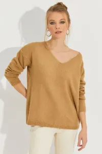Cool & Sexy Women's Camel V-Neck Knitwear Sweater