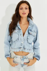 Cool & Sexy Women's Blue Embroidered Denim Short Jacket IS802
