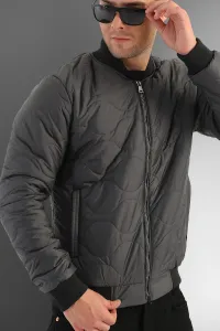 D1fference Men's Anthracite Water And Windproof Quilted Patterned Winter Coat