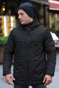 D1fference Men's Black Fleece Water And Windproof Hooded Winter Jacket & Coat & Parka