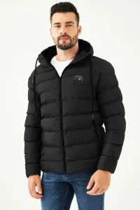 D1fference Men's Black Fleece Waterproof And Windproof Hooded Sports Winter Puffy Coat