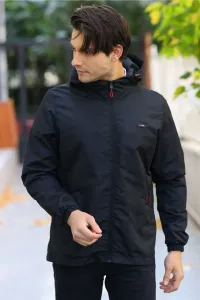 D1fference Men's Black Inner Lined Water And Windproof Hooded Raincoat With Pocket