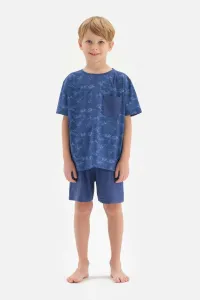 Dagi Navy Blue Printed Printed Pocket Detailed Short Sleeve T-Shirt, Shorts and Pajamas Set