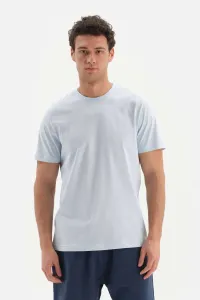 Dagi Light Blue Crescent Neck Supima Short Sleeve Cotton T-Shirt