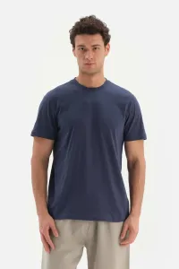 Dagi Navy Blue Crescent Supima Short Sleeve Cotton T-Shirt