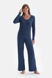 Dagi Indigo Ribbed Camisole Round Neck Knitted Pajama Set