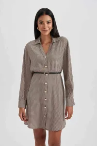 DEFACTO Shirt Collar Crowbar Twill Mini Long Sleeve Dress #2661944