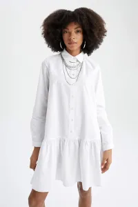 DEFACTO Volan Detailed Shirt Collar Long Sleeve Poplin Summer Shirt Mini Dress
