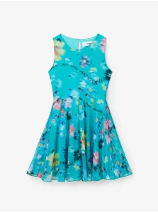 Turquoise Girly Flowered Dress Desigual Gardenia - Girls #2242397