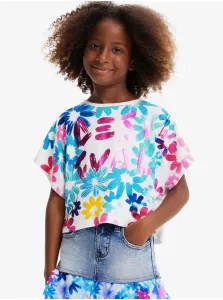 Blue and white girly floral T-shirt Desigual Biscuit - Girls #2219813