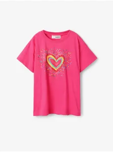 Dark pink girls' T-shirt Desigual Heart - Girls