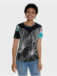 Black Desigual TS Leaves Women's Patterned T-Shirt - Women #2220663
