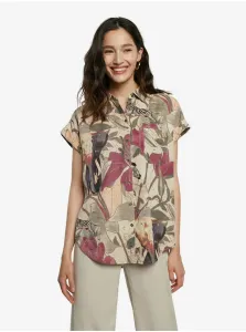 Desigual Beige Ladies Shirt with Tropical Pattern Cam Etnican - Women