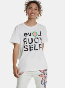Desigual Love Your Self Printed White T-Shirt #724713