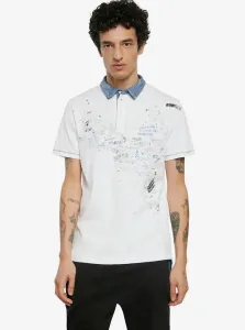 White Mens Patterned Polo T-Shirt Desigual Polo Miguel - Men #2218215