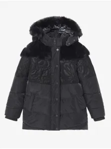 Black Girls Patterned Winter Jacket with Hood and Faux Fur Desigual Kid - Girls