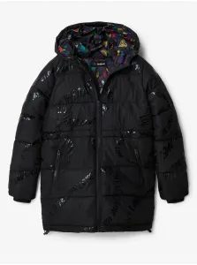 Black Girly Winter Quilted Coat Desigual Letters - Girls #2242795