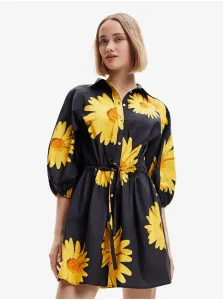 Yellow-Black Women Floral Shirt Dress Desigual Marga-Lacroix - Ladies