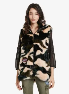 Khaki women's faux fur vest Desigual Ju - Women #2218343