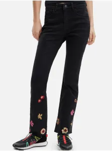 Black Women Floral Straight Fit Jeans Desigual Nicole - Women