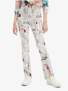 White Women Patterned Trousers Desigual Newspaper - Women #2254631