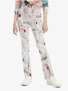 White Women Patterned Trousers Desigual Newspaper - Women #2254635