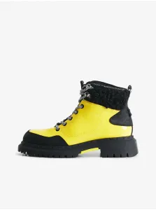 Black and Yellow Desigual Trekking White Ankle Boots - Women #2220735