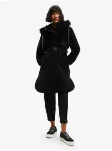 Black Women's Winter Coat with Fur Desigual Sundsvall - Ladies