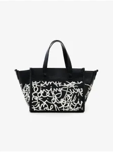Cream-Black Women's Patterned Handbag Desigual Lettering Guimar Mini - Women