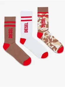 Set of three pairs of socks in white and brown Color Diesel - Men