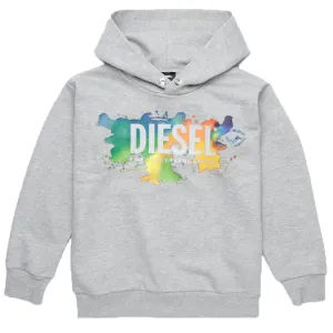 Diesel Boys Multicoloured Logo Print Cotton Sweatshirt Hoodie Grey - 16Y GREY