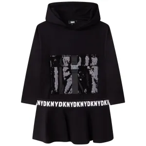 DKNY Girls Black Hooded Logo Dress - 10Y Black