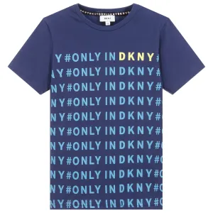 DKNY Boys Logo T-shirt Blue Cotton - BLUE 10Y