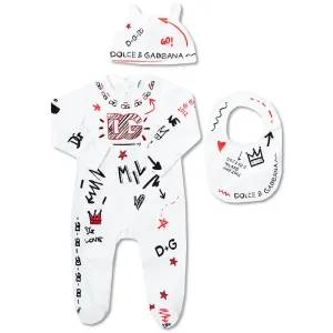 Dolce & Gabbana Baby Boys Onesie Bib & Hat Set White - 0/3M WHITE