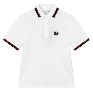 Dolce & Gabbana Boys Logo Stripe Polo Shirt White - 10Y WHITE