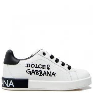 Dolce & Gabbana Boys Graphic Logo Print Trainer White - WHITE EU25