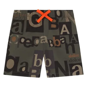 Dolce & Gabbana Boys Logo Print Swim Shorts Khaki - 12Y KHAKI