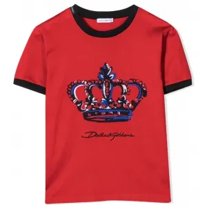 Dolce & Gabbana Boys Crown Print T-Shirt Red - RED 4Y