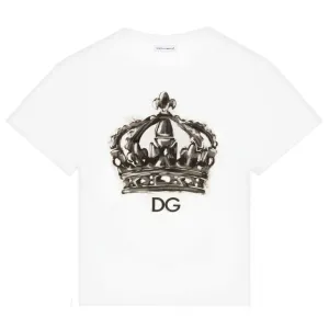 Dolce & Gabbana Boys Crown Print T-Shirt White - WHITE 10Y